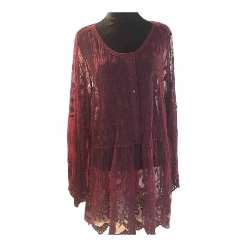 NWT Lane Bryant Floral Lace Top in Rich Burgundy Size 18/20 - Picture 5 of 9